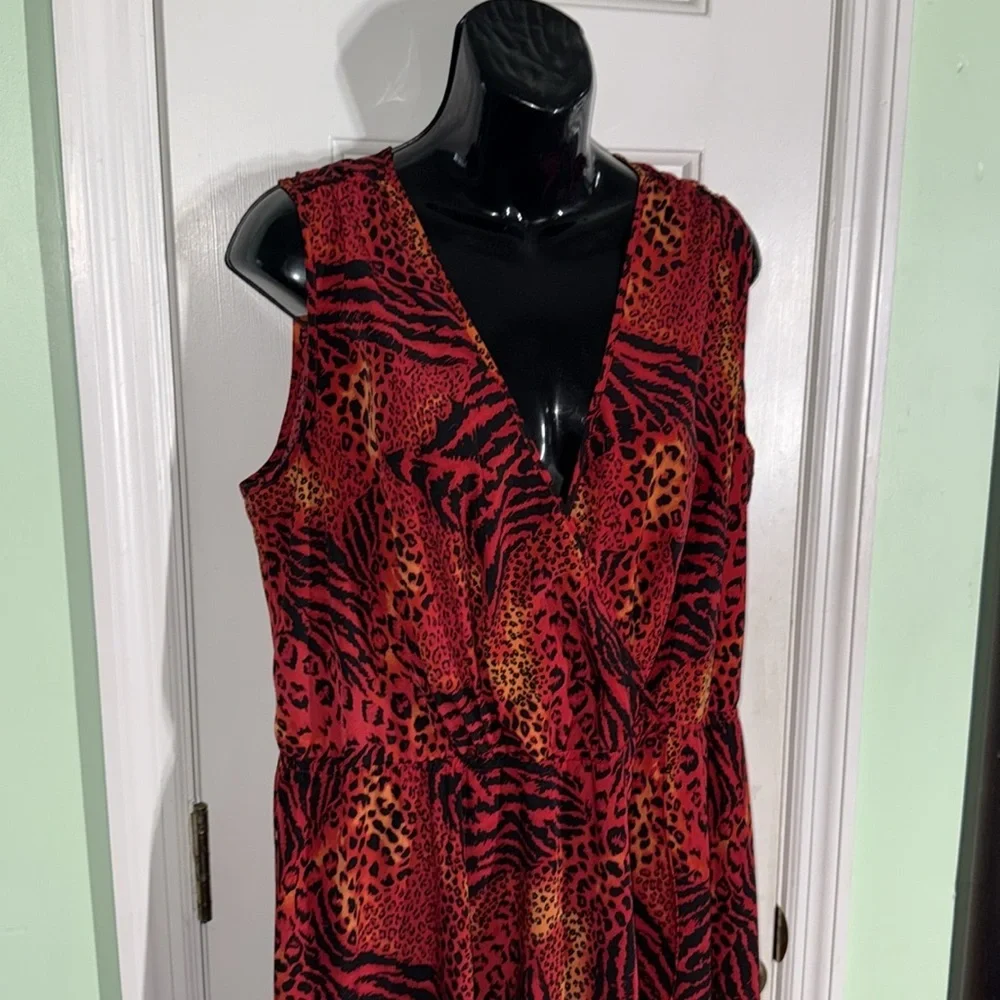 Lane Bryant Red Animal Print Leopard Faux Wrap Hi Lo Dress Midi Dress Size 16